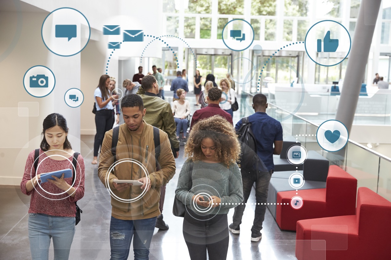 Millennials,Using,Social,Media,With,Icons